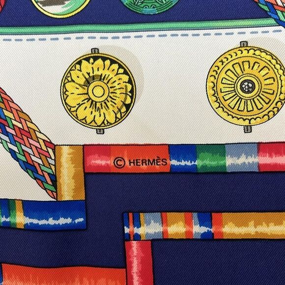 Hermes Scarf Carré 90 Navy×white×multi Pelile Main - Picture 3 of 5